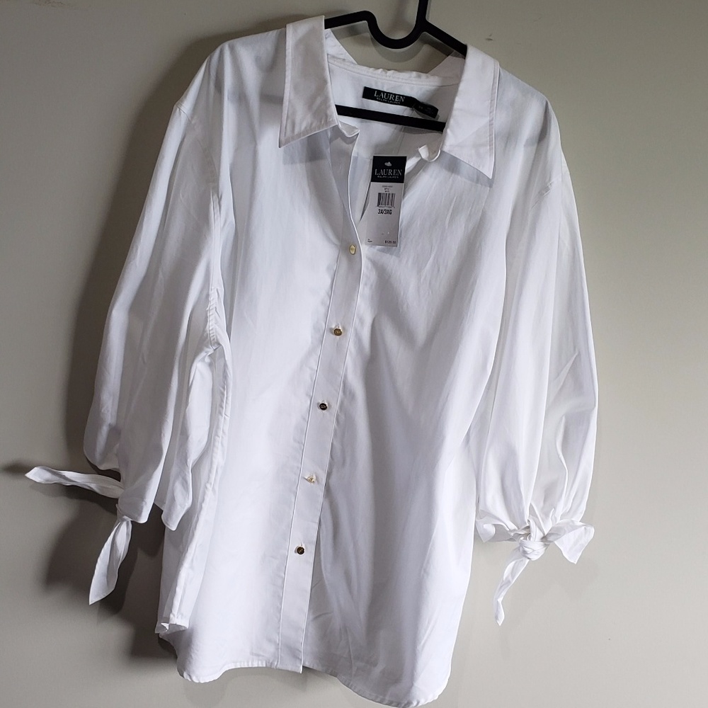 Ralph Lauren 3x button up tie sleeve blouse
